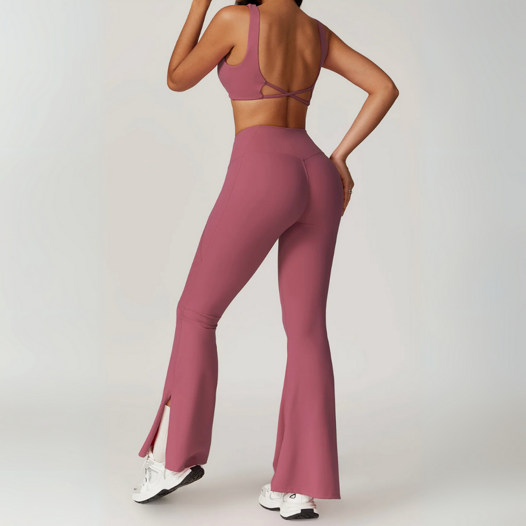 RHODESIA TWIST FRONT SPORTS BRA & FLARED LEGGINGS SET
