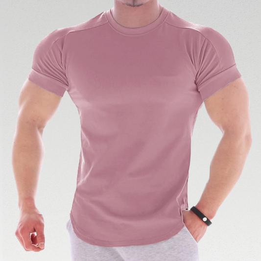 Gravity Crew Neck Tee: Stay cool and comfortable during intense workouts. High-quality herringbone cotton and polyester blend. Slim fit, crew neck, curved hem, and rolled sleeves for a flattering and stylish look. Elevate your workout wardrobe with Gravity Tee.