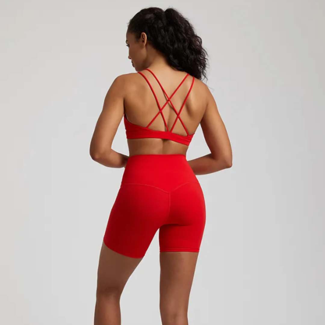 Celestia Set - Unmatched freedom of movement with high-waisted seamless shorts and supportive sports bra. Experience the magic of buttery-soft fabric that feels like a second skin, designed for ultimate comfort and style during your workout.