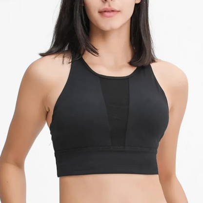 Rayna Sports Bra: Innovation, Style, and Performance Combined. Double Brushed Fabric with Mesh Panel for Maximum Breathability. Crafted from Breathable Nylon/Spandex Blend for Unbeatable Comfort and Flexibility. Stay Stylish, Stay Supported.