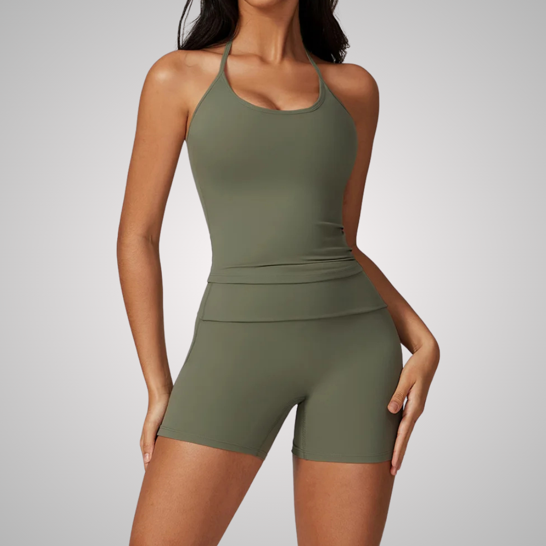 THE ARBOR HALTER SINGLET & SEAMLESS SHORTS SET