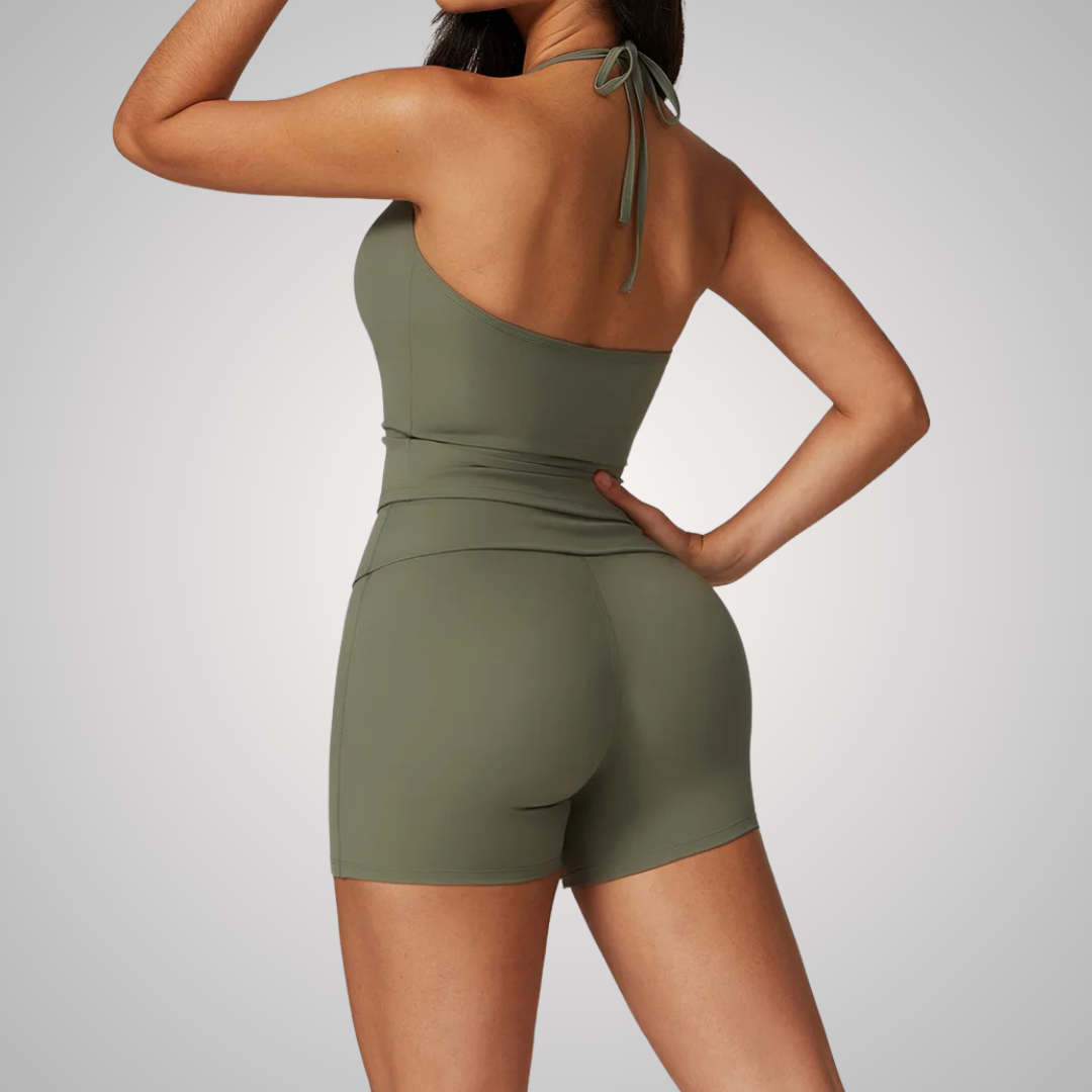 THE ARBOR HALTER SINGLET & SEAMLESS SHORTS SET