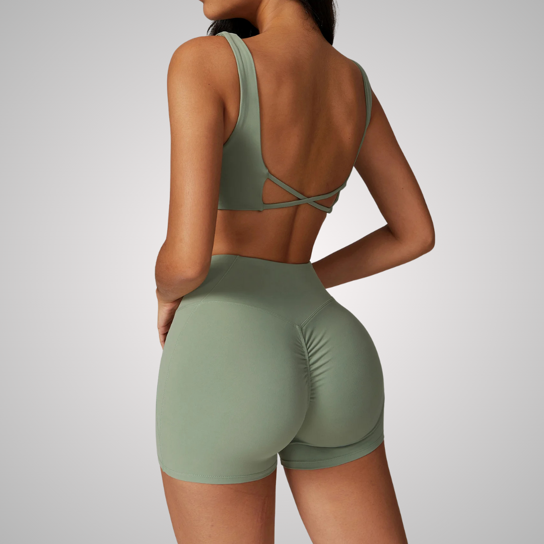 RHODESIA TWIST FRONT SPORTS BRA & SHORTS SET