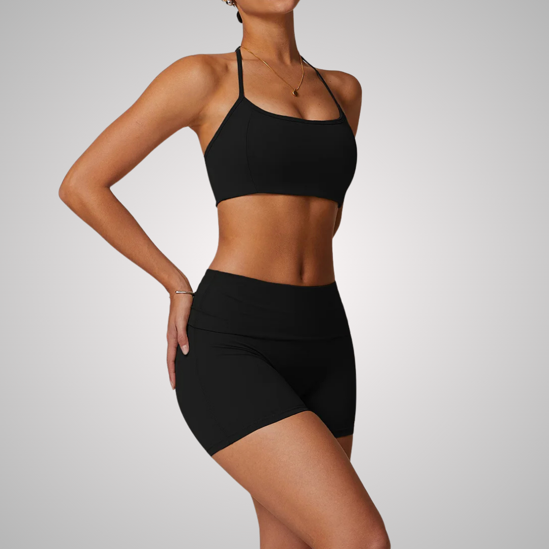THE ARBOR HALTER SPORTS BRA & SEAMLESS SHORTS SET