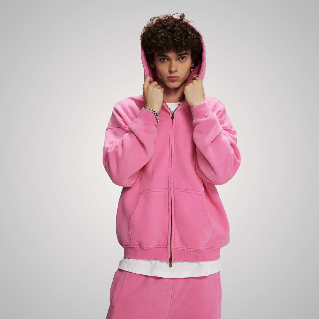 WASHED ZIP-FRONT UNISEX HOODIE
