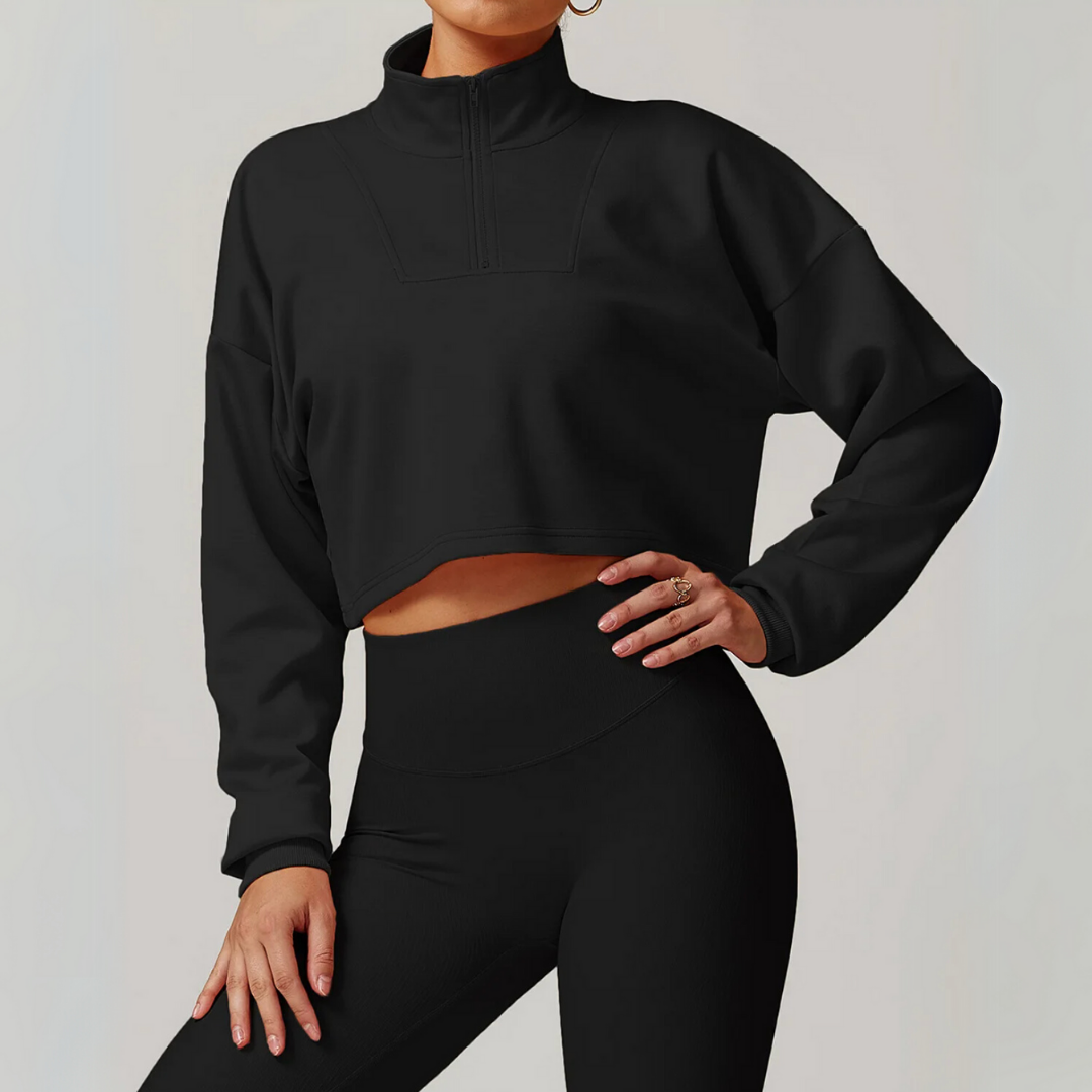 THE SOLINA CROPPED HALF-ZIP SWEATER