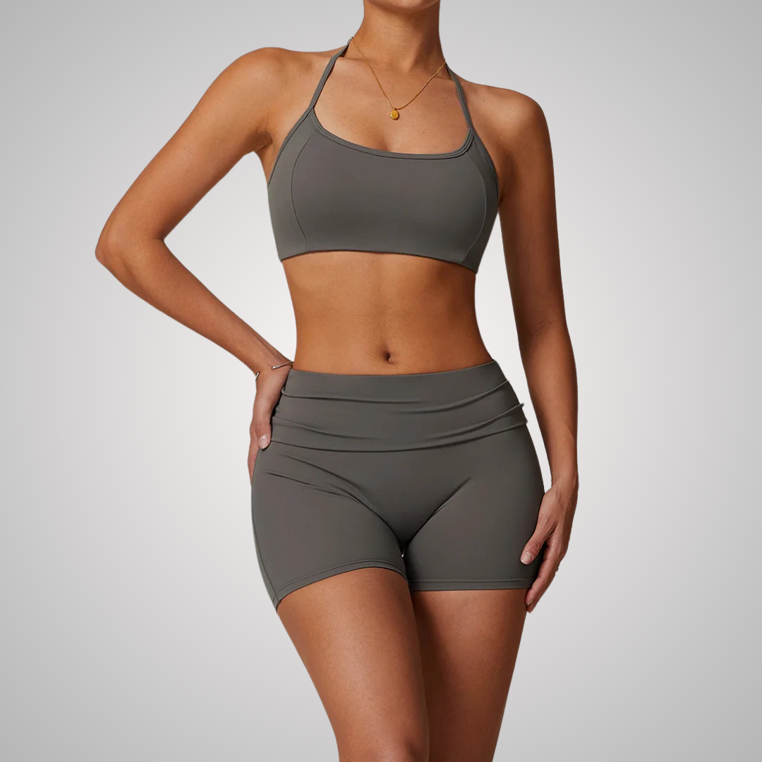THE ARBOR HALTER SPORTS BRA & SEAMLESS SHORTS SET