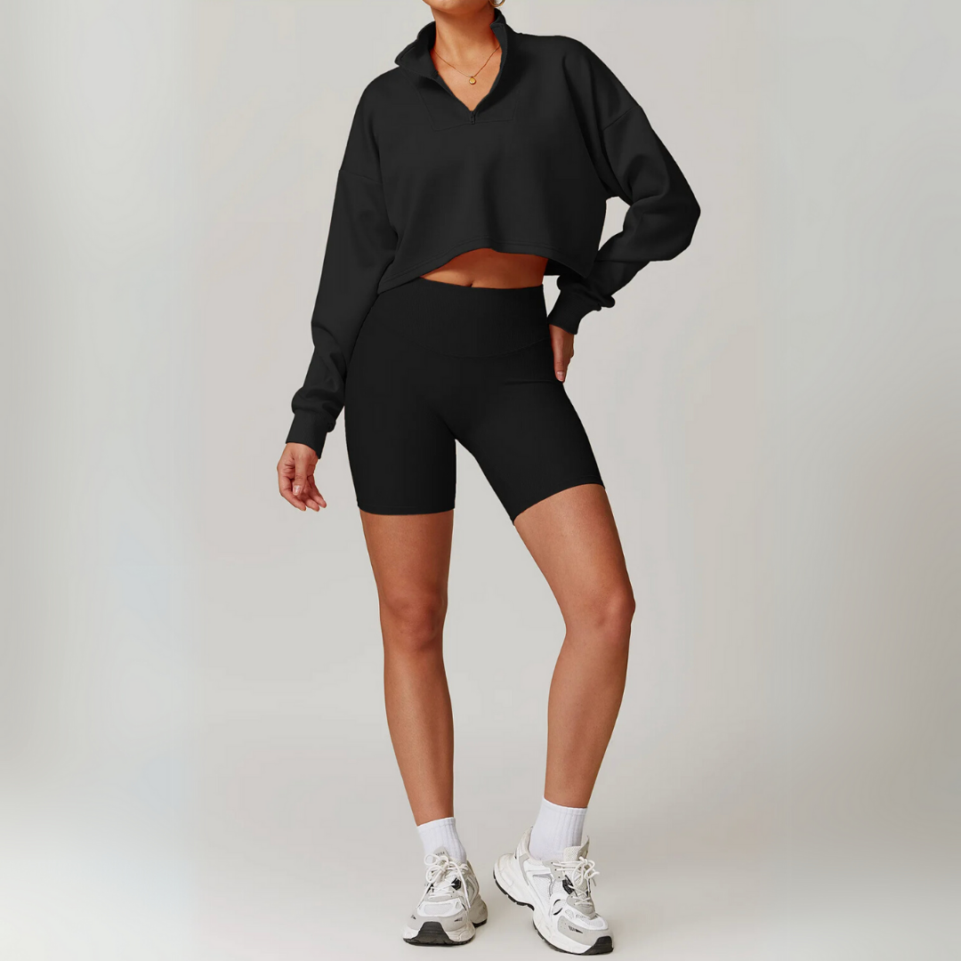 THE SOLINA CROPPED HALF-ZIP SWEATER