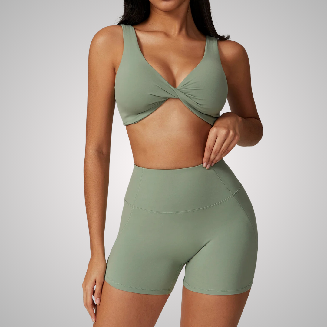 RHODESIA TWIST FRONT SPORTS BRA & SHORTS SET
