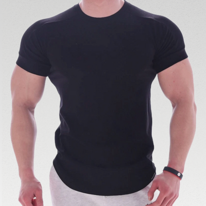 Gravity Crew Neck Tee: Stay cool and comfortable during intense workouts. High-quality herringbone cotton and polyester blend. Slim fit, crew neck, curved hem, and rolled sleeves for a flattering and stylish look. Elevate your workout wardrobe with Gravity Tee.