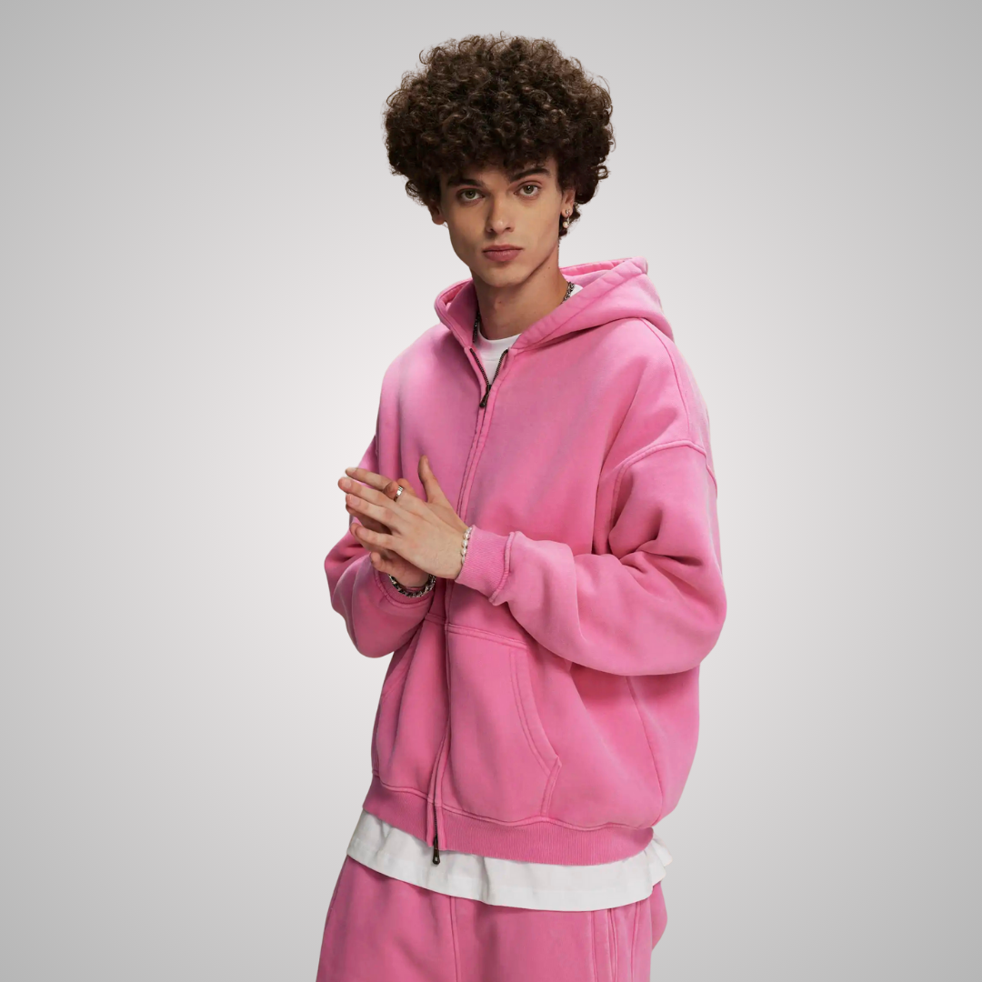 WASHED ZIP-FRONT UNISEX HOODIE