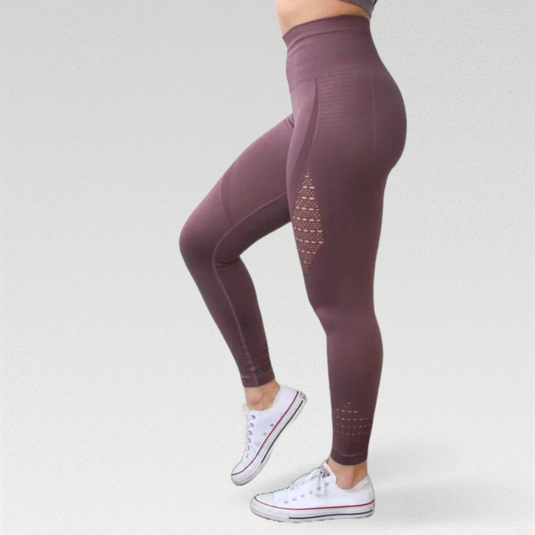 Unity Leggings - High-waisted, contoured gym leggings with tummy control, wide waistband, and cute panel detailing for comfort and style during workouts.