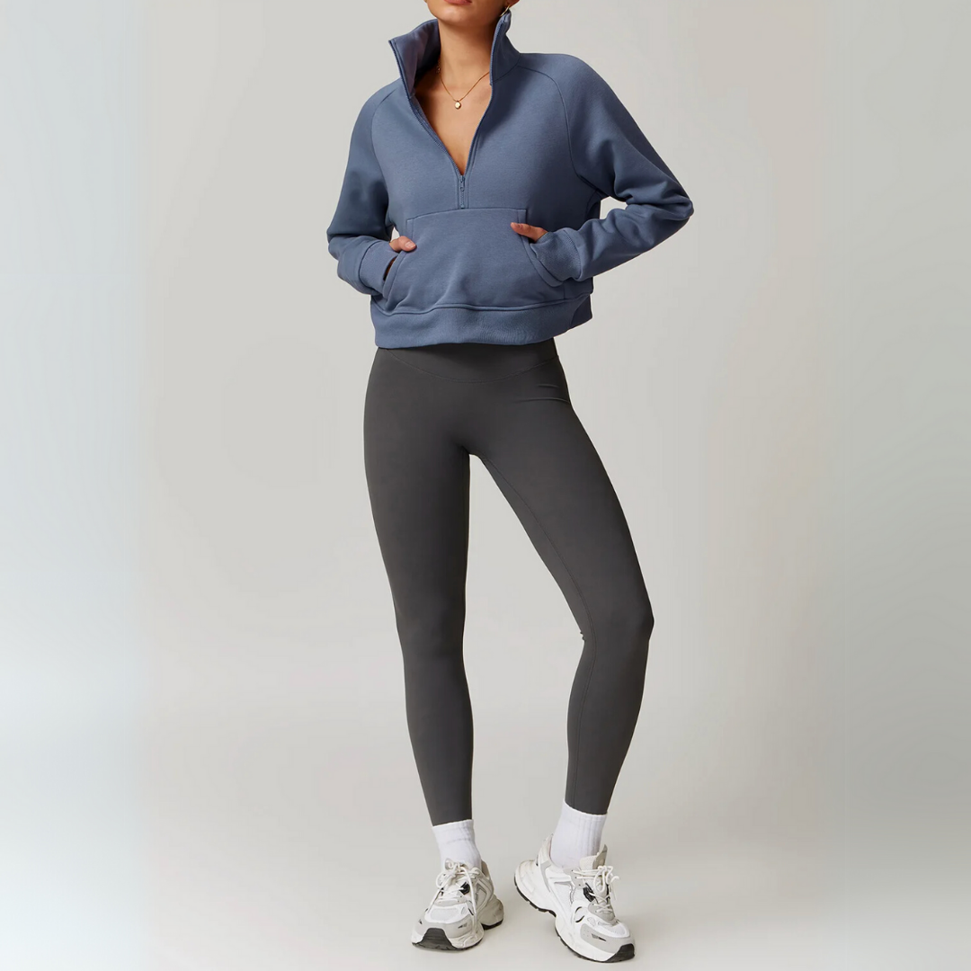 CINDER CROPPED HALF-ZIP SWEATER