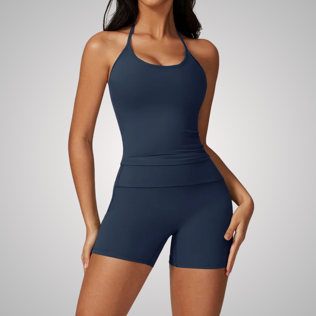THE ARBOR HALTER SINGLET & SEAMLESS SHORTS SET