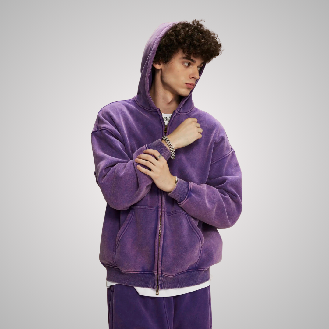 WASHED ZIP-FRONT UNISEX HOODIE