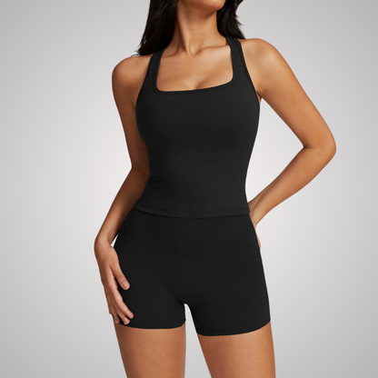 VIVIENNE RACERBACK SINGLET & HIGH WAISTED SHORTS-Workout Sets-Gym Giants