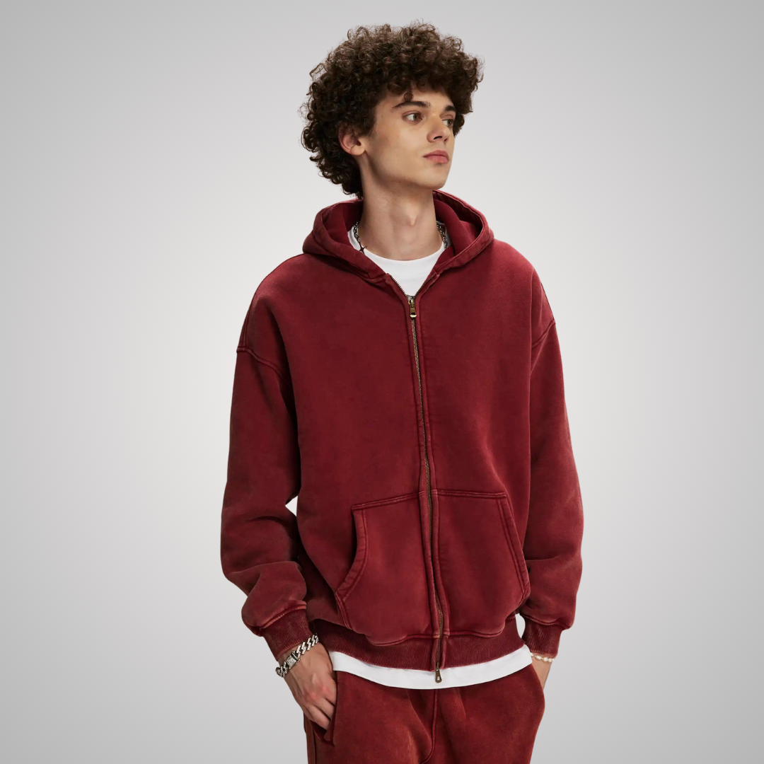 WASHED ZIP-FRONT UNISEX HOODIE