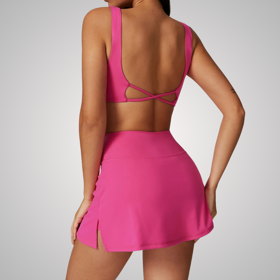 RHODESIA TWIST FRONT SPORTS BRA & SKIRT SET