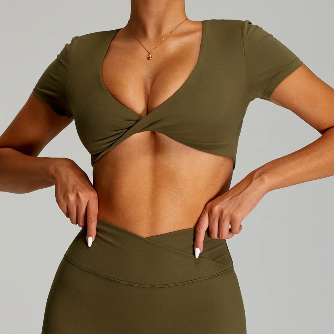 GLOWLINE CROPPED TWIST FRONT TEE