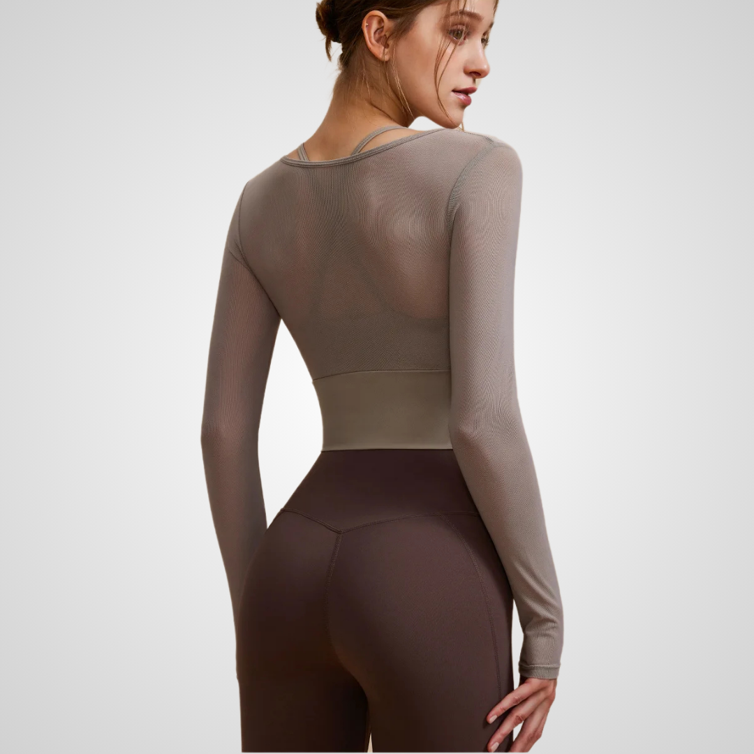 THE MADELLINE CROPPED MESH LONG SLEEVE-Long Sleeve Shirts-Gym Giants