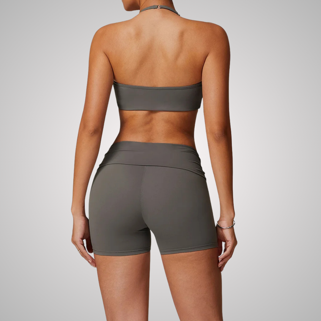 THE ARBOR HALTER SPORTS BRA & SEAMLESS SHORTS SET