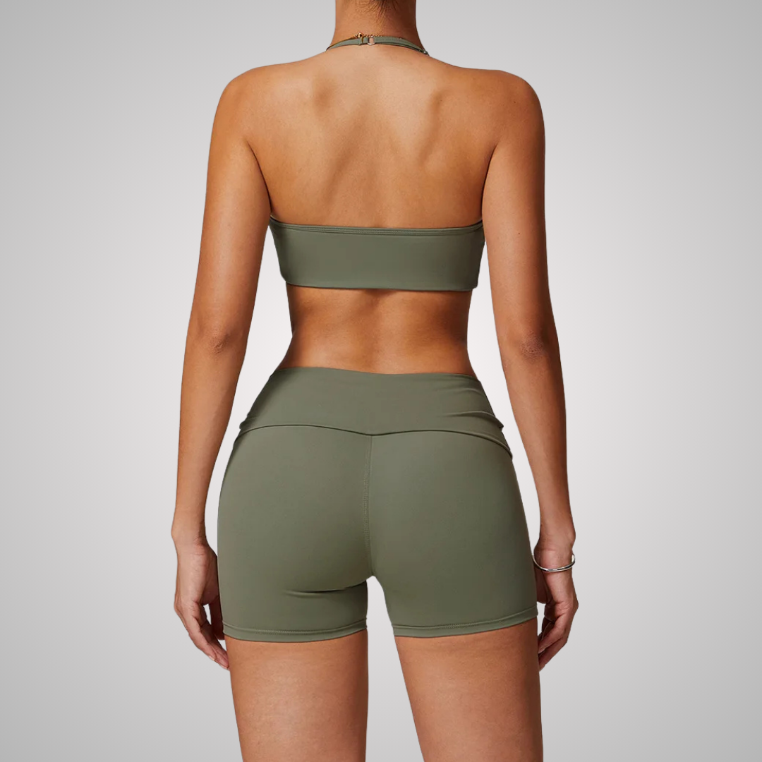 THE ARBOR HALTER SPORTS BRA & SEAMLESS SHORTS SET