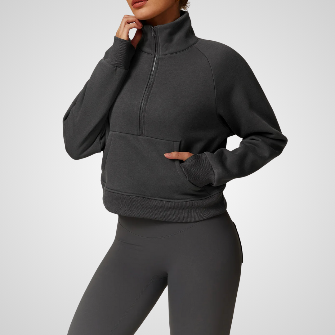 CINDER CROPPED HALF-ZIP SWEATER