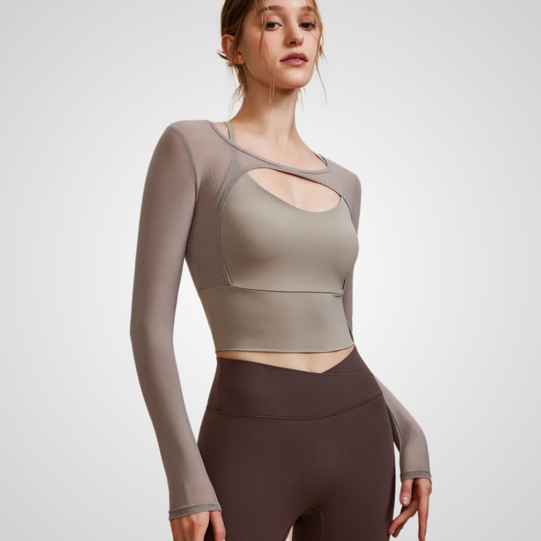 THE MADELLINE CROPPED MESH LONG SLEEVE-Long Sleeve Shirts-Gym Giants