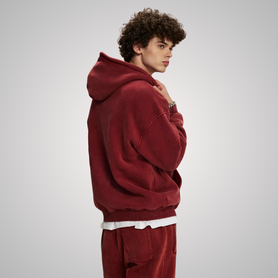 WASHED ZIP-FRONT UNISEX HOODIE