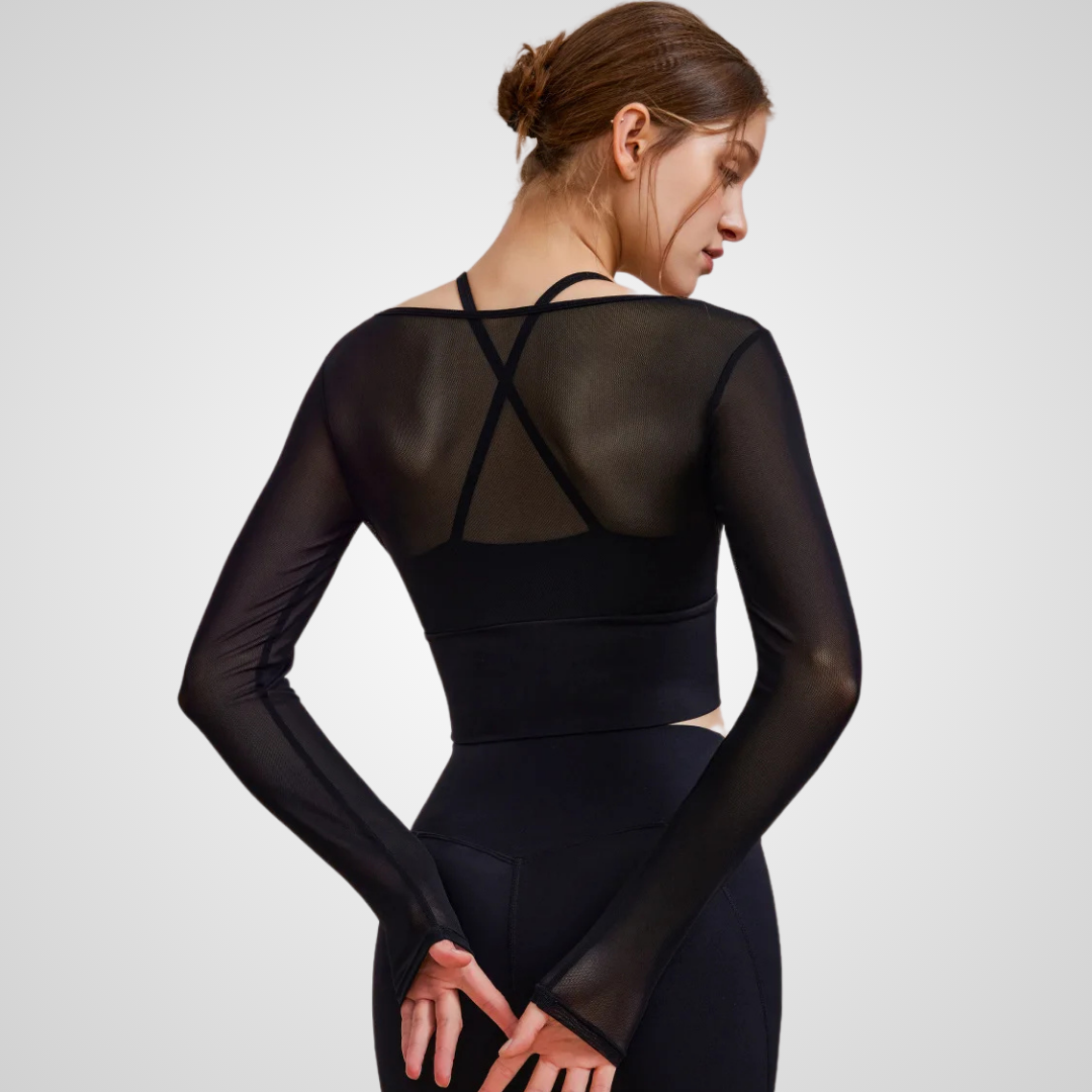 THE MADELLINE CROPPED MESH LONG SLEEVE-Long Sleeve Shirts-Gym Giants