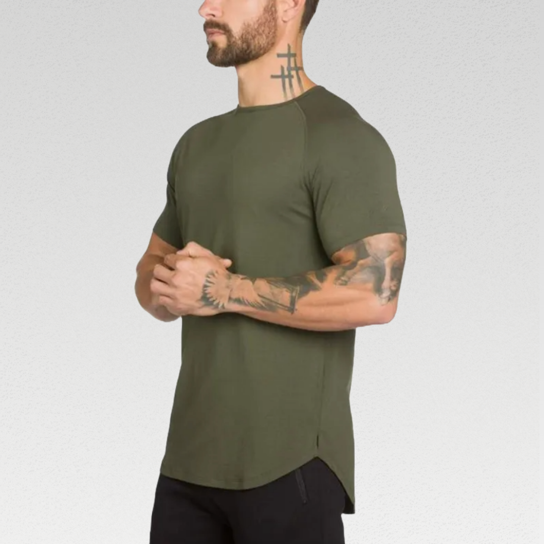 Omega T-Shirt - 100% cotton, low cut crew neck, and sleeves for comfort and style during workouts. Highlight your hard-earned muscles with this gym singlet.