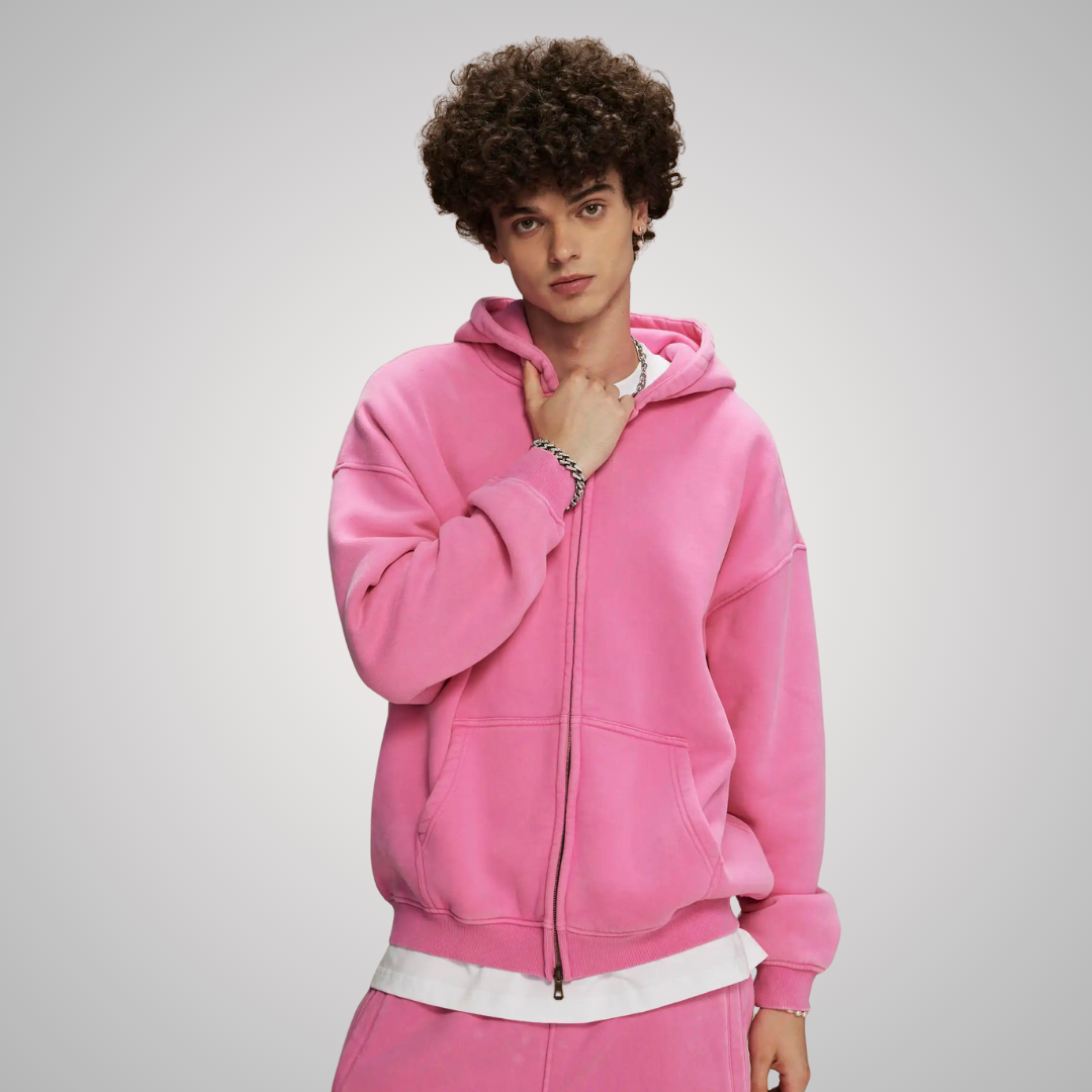 WASHED ZIP-FRONT UNISEX HOODIE