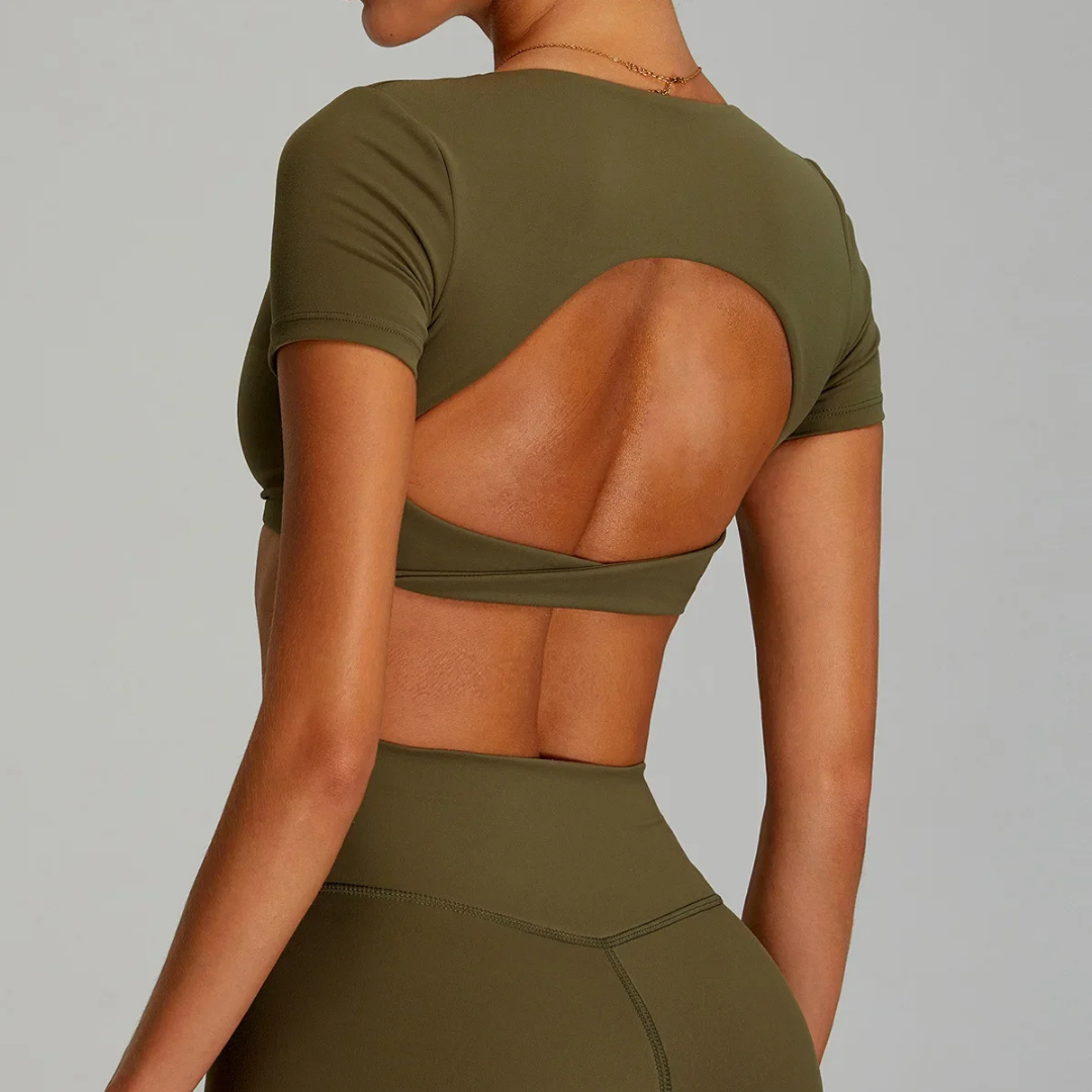 GLOWLINE CROPPED TWIST FRONT TEE