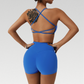 Cali Set - Elevate your workout with high-waisted shorts and cross back sports bra. Quick-dry, breathable, and stylish for a comfortable and fashionable gym session.