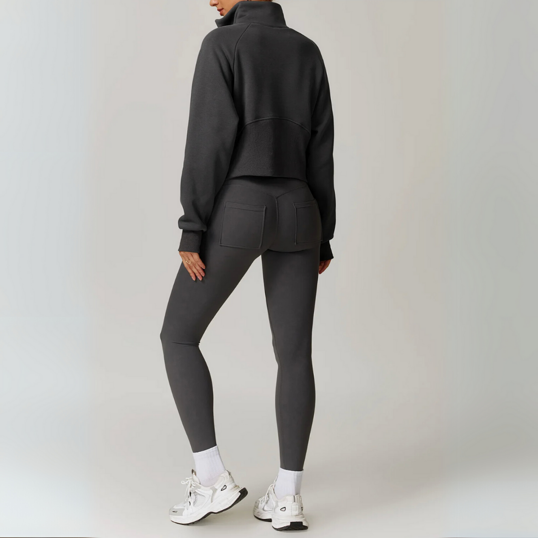 CINDER CROPPED HALF-ZIP SWEATER