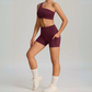 THE MURMUR ONE-SHOULDER SPORTS BRA AND SHORTS SET