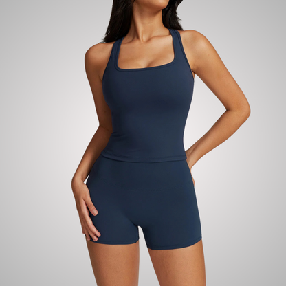 VIVIENNE RACERBACK SINGLET & HIGH WAISTED SHORTS-Workout Sets-Gym Giants