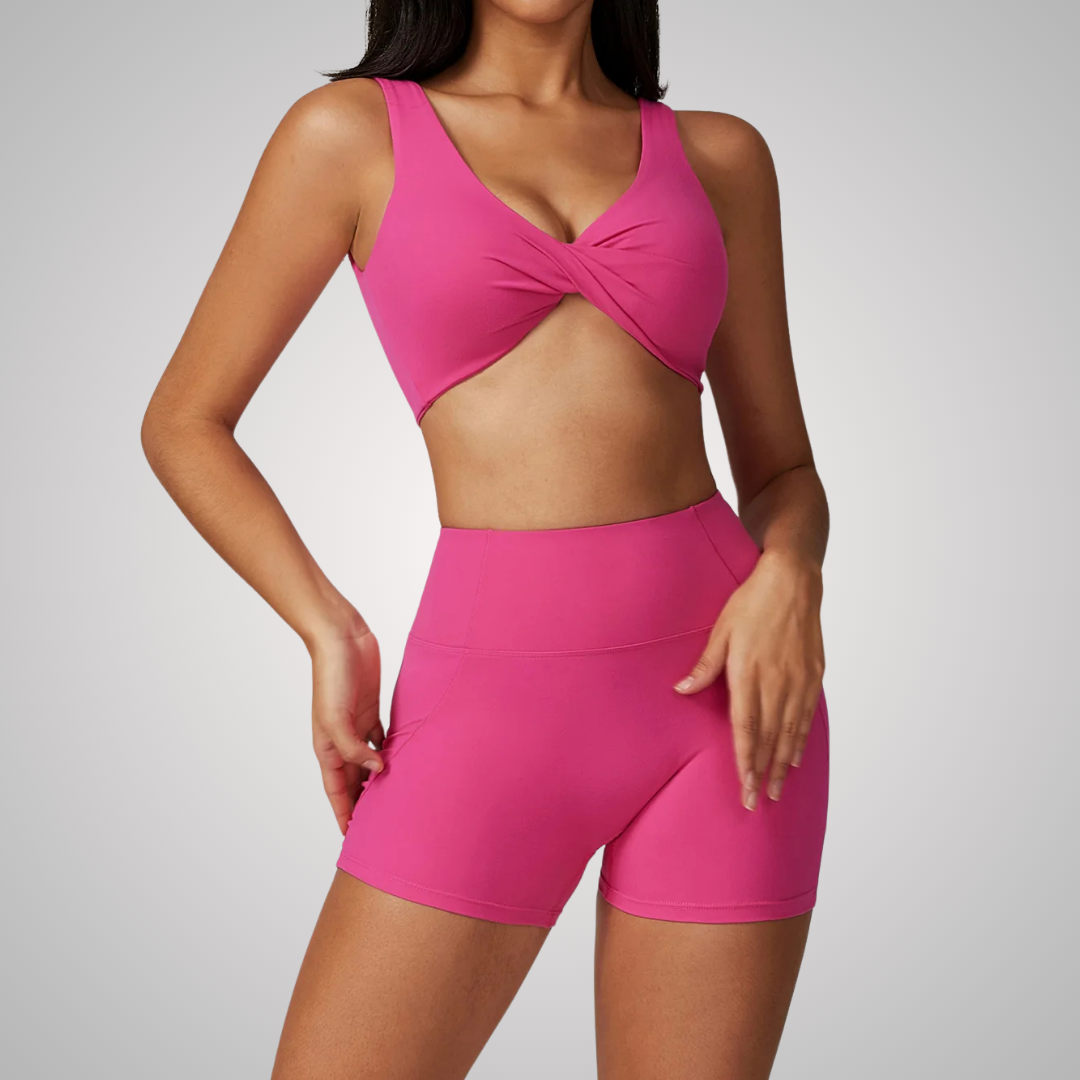 RHODESIA TWIST FRONT SPORTS BRA & SHORTS SET