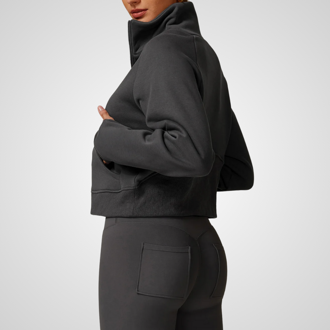 CINDER CROPPED HALF-ZIP SWEATER