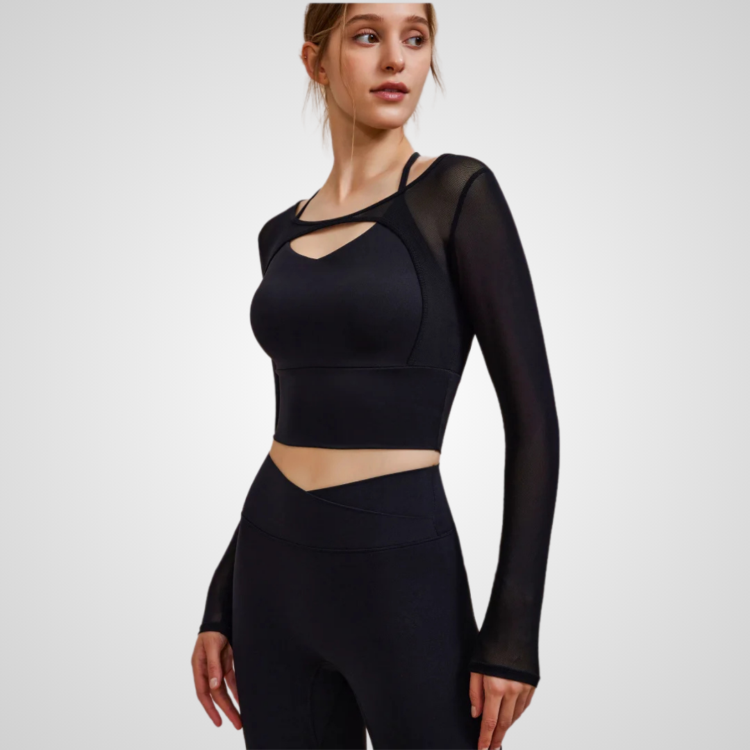 THE MADELLINE CROPPED MESH LONG SLEEVE-Long Sleeve Shirts-Gym Giants