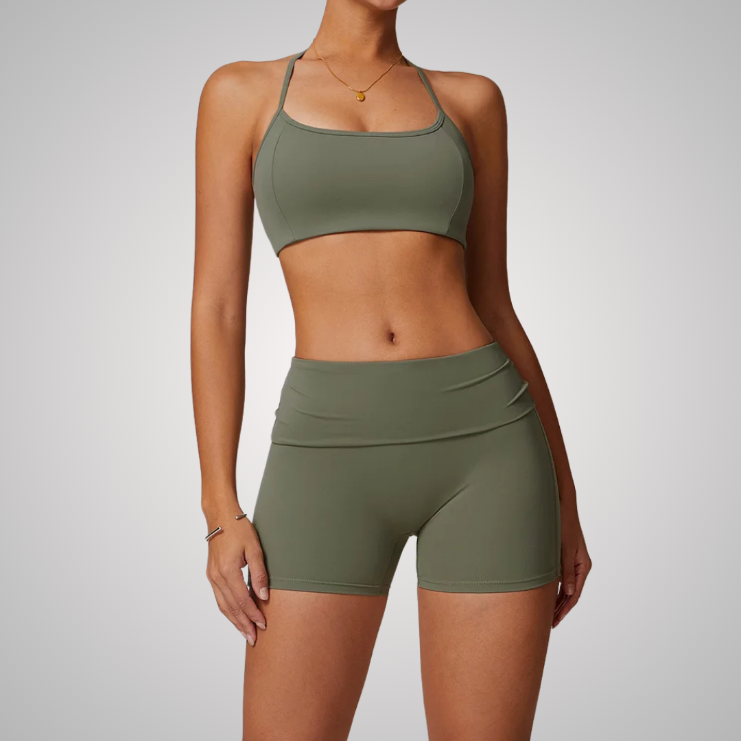 THE ARBOR HALTER SPORTS BRA & SEAMLESS SHORTS SET