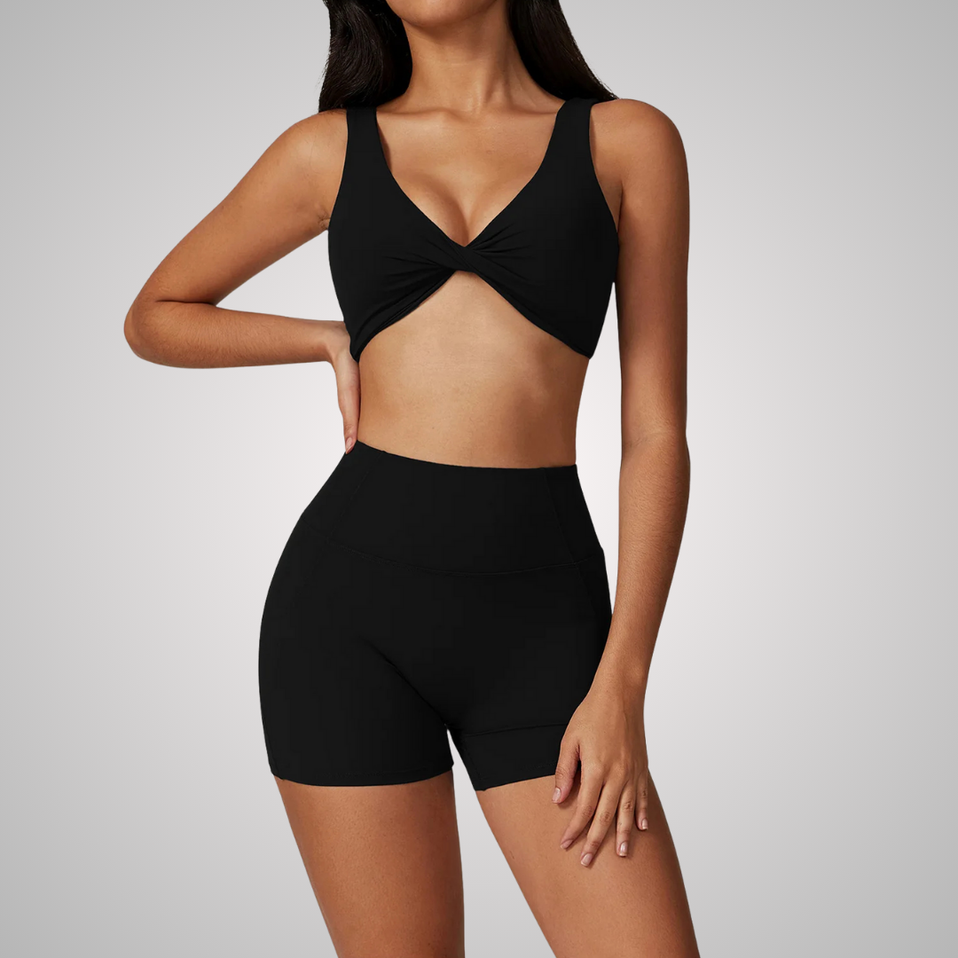 RHODESIA TWIST FRONT SPORTS BRA & SHORTS SET