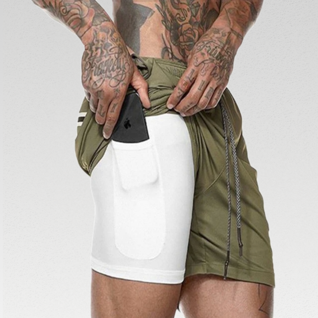 Back to Basics Men's Gym Shorts - Lightweight and comfortable shorts for a more enjoyable workout. Quick dry material keeps you dry and fresh, allowing you to push harder. Drawstring waist ensures a secure and comfortable fit. Convenient hidden pocket for storing essentials. Perfect for your workout routine or running errands, combining style and functionality.