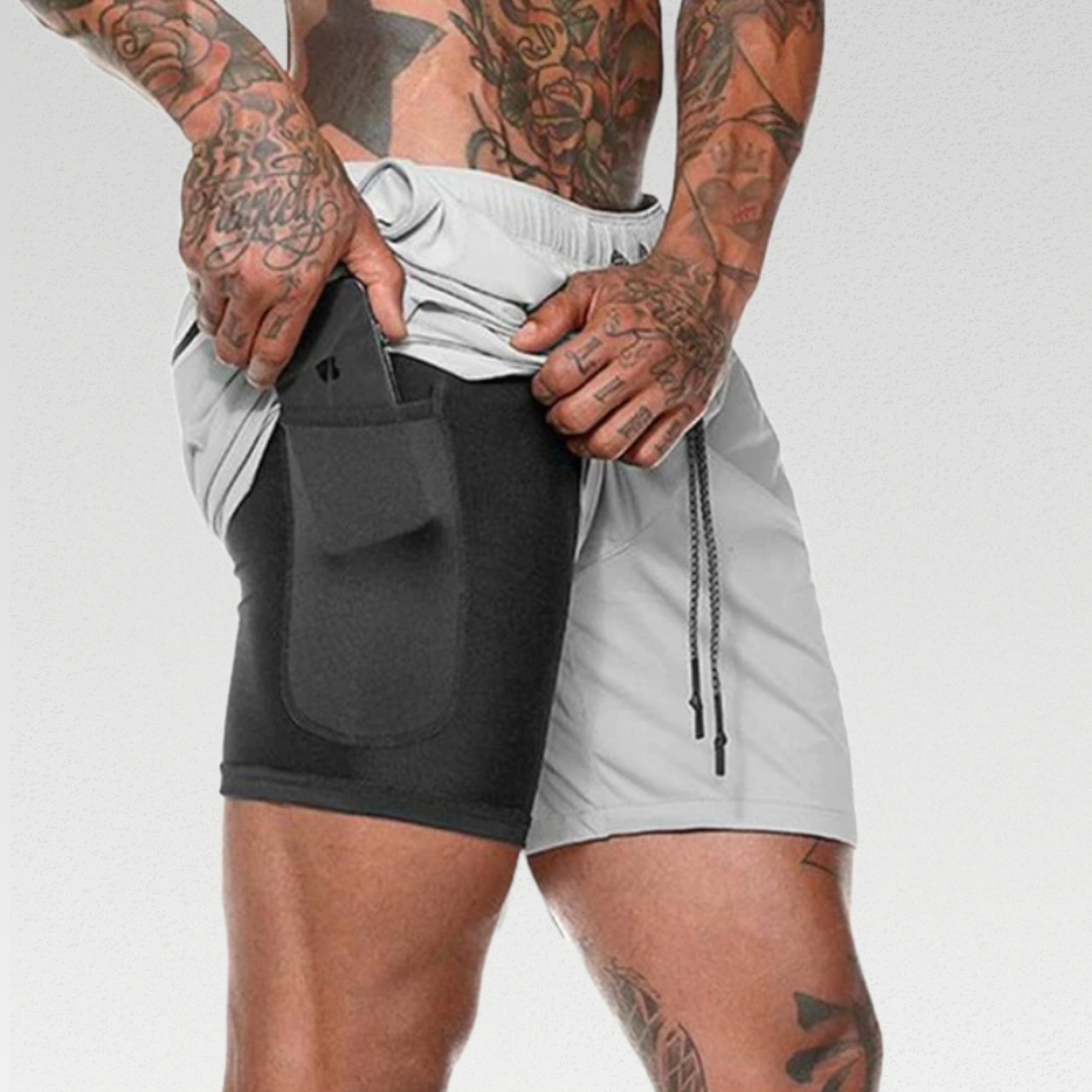 Back to Basics Men's Gym Shorts - Lightweight and comfortable shorts for a more enjoyable workout. Quick dry material keeps you dry and fresh, allowing you to push harder. Drawstring waist ensures a secure and comfortable fit. Convenient hidden pocket for storing essentials. Perfect for your workout routine or running errands, combining style and functionality.