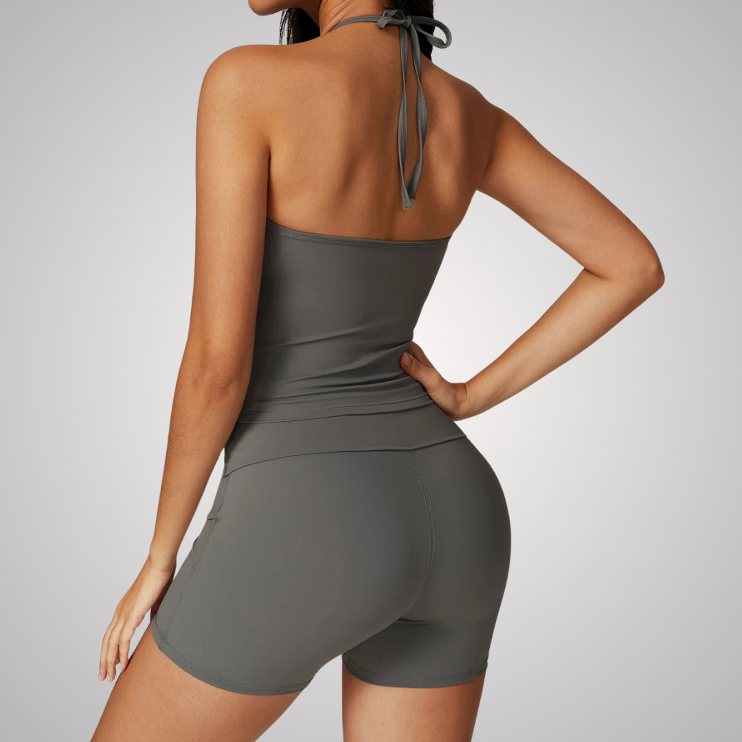 THE ARBOR HALTER SINGLET & SEAMLESS SHORTS SET