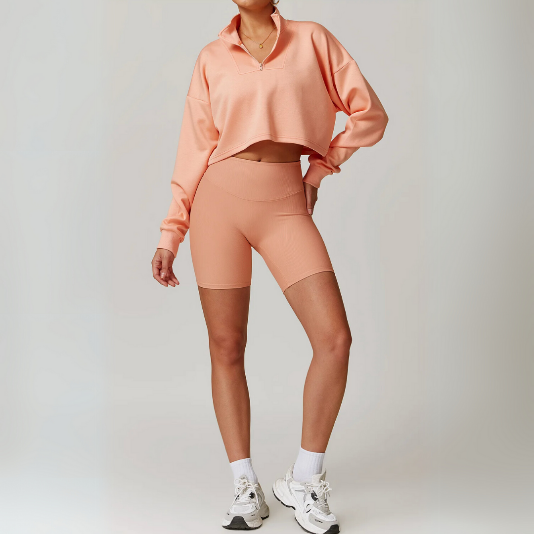 THE SOLINA CROPPED HALF-ZIP SWEATER