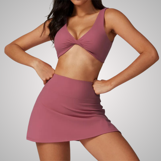 RHODESIA TWIST FRONT SPORTS BRA & SKIRT SET