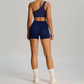 THE MURMUR ONE-SHOULDER SPORTS BRA AND SHORTS SET