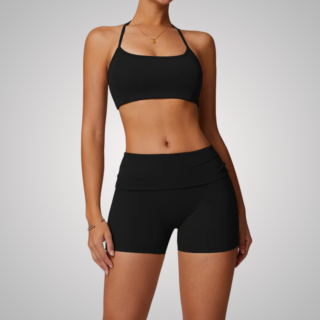 THE ARBOR HALTER SPORTS BRA & SEAMLESS SHORTS SET