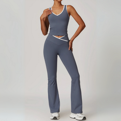 ARALINA FLARED LEGGINGS & SINGLET SET-Workout Sets-Gym Giants